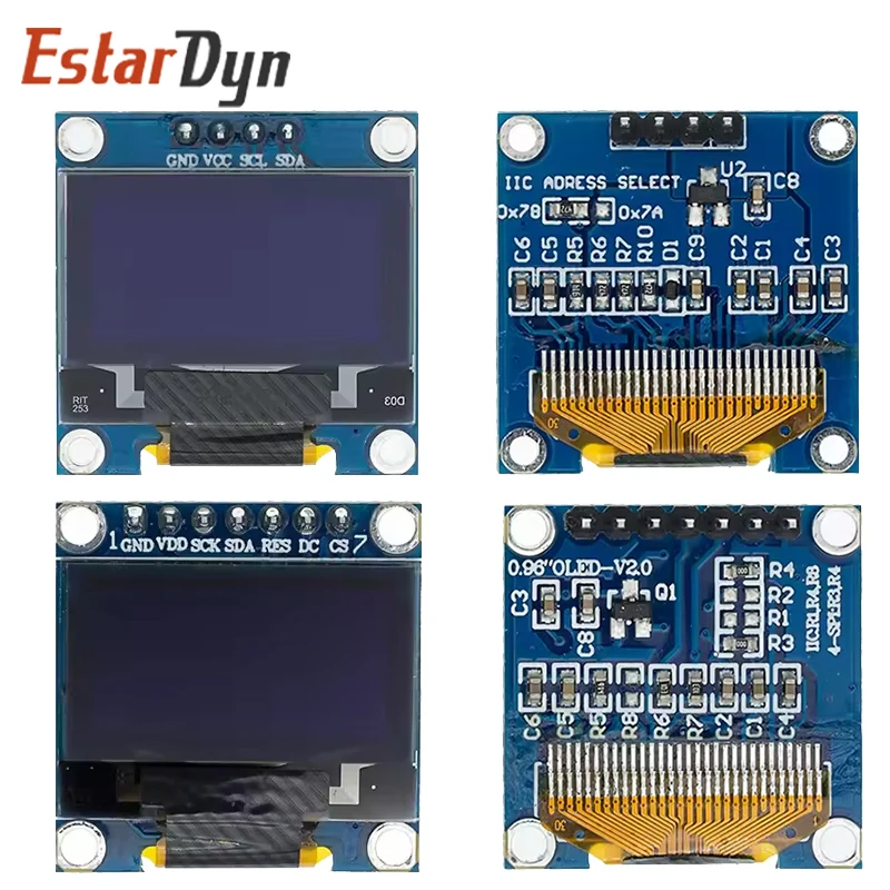 0.96 inch IIC SPI Serial 7/4Pin White/Blue/Yellow Blue/Yellow OLED Display SSD1306 12864 LCD Screen Board for