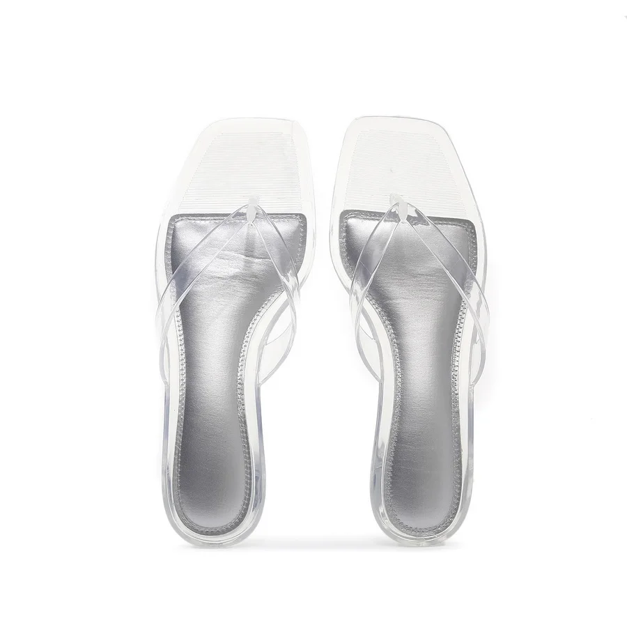 Französische Minimalistische Transparente Pantoletten für Damen 2026 Neue Sommer-Sandalen mit Eckiger Spitze Elegante Hochhackige Kristall-Pantoletten – Detail 10