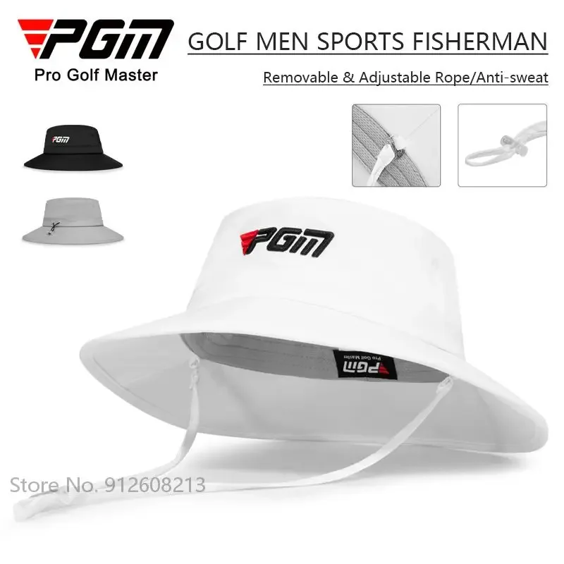 PGM Men Fisherman Caps Male Anti-sweat Sunscreen Golf Bucket Hats Breathable Golf Sun Visor Hat Adjustable Cap Circumference