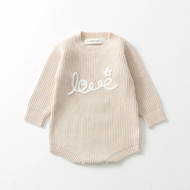 ربيع جديد 2026 0-24 متر ملابس داخلية محبوكة للأطفال حديثي الولادة من الأولاد والبنات بأكمام طويلة مطرزة بذلة محبوكة للأطفال الرضع