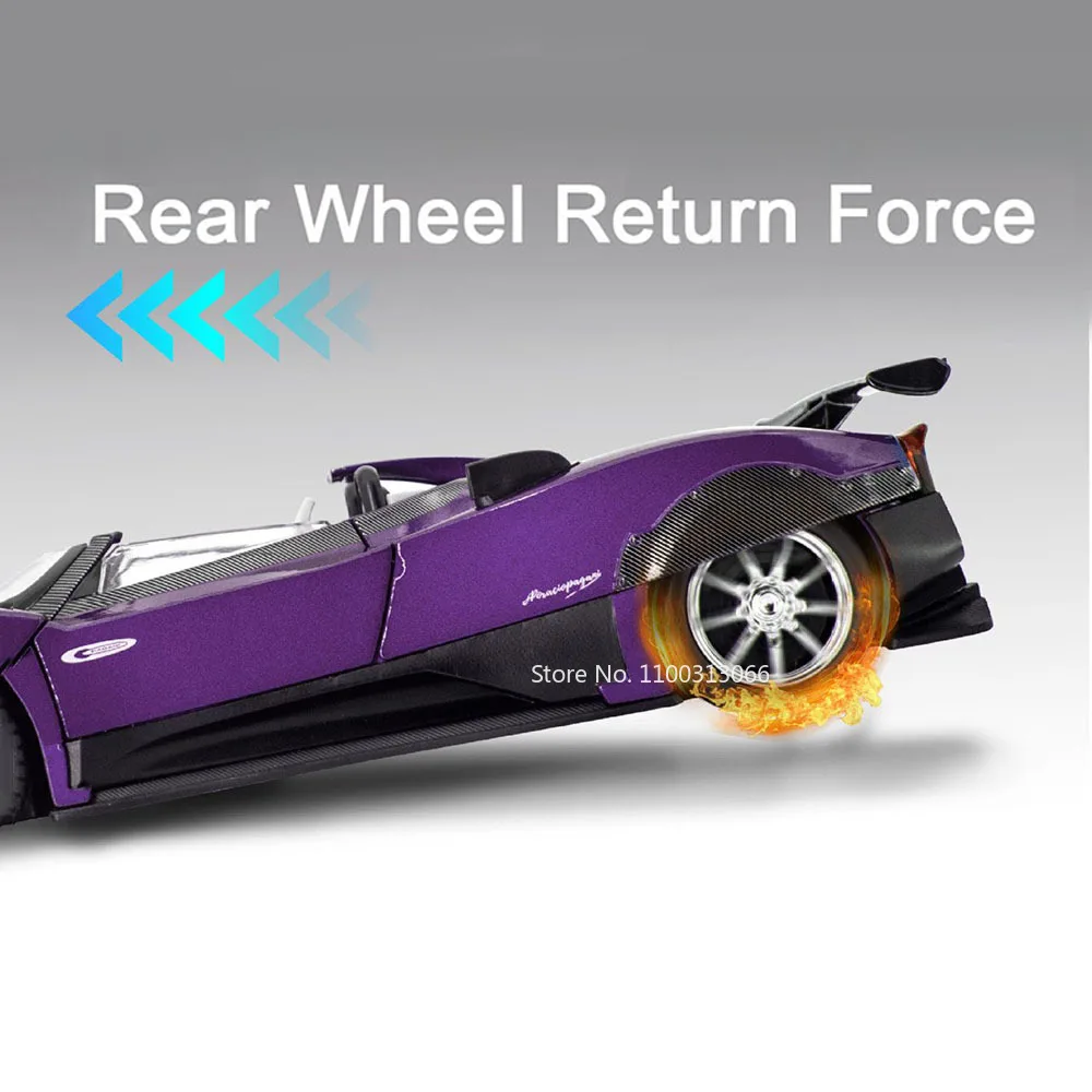 รถของเล่น Pagani Zonda HP Huayra รุ่น 1:24 แบบจำลองรถยนต์สปอร์ตขนาดเล็ก 4 ประตูเปิดได้ พร้อมไฟและเสียงเพลง ของเล่นเสริมพัฒนาการสำหรับเด็ก