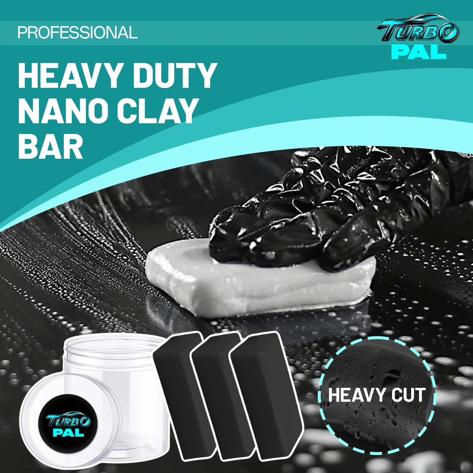 TURBOPAL 3pcs Heavy Cut Pro-Grade Clay Bar, Heavy Duty Industrial Fallout & Cured Tree Sap Remover, Pre-Restoration Paint Prep