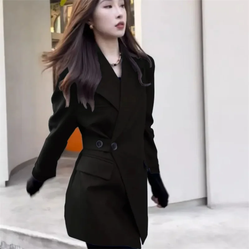 

Women British Style High-end Waist Cinching Lightweight Slim Spring Autumn Long Sleeved Versatile Jacket Medium Long Small Suit