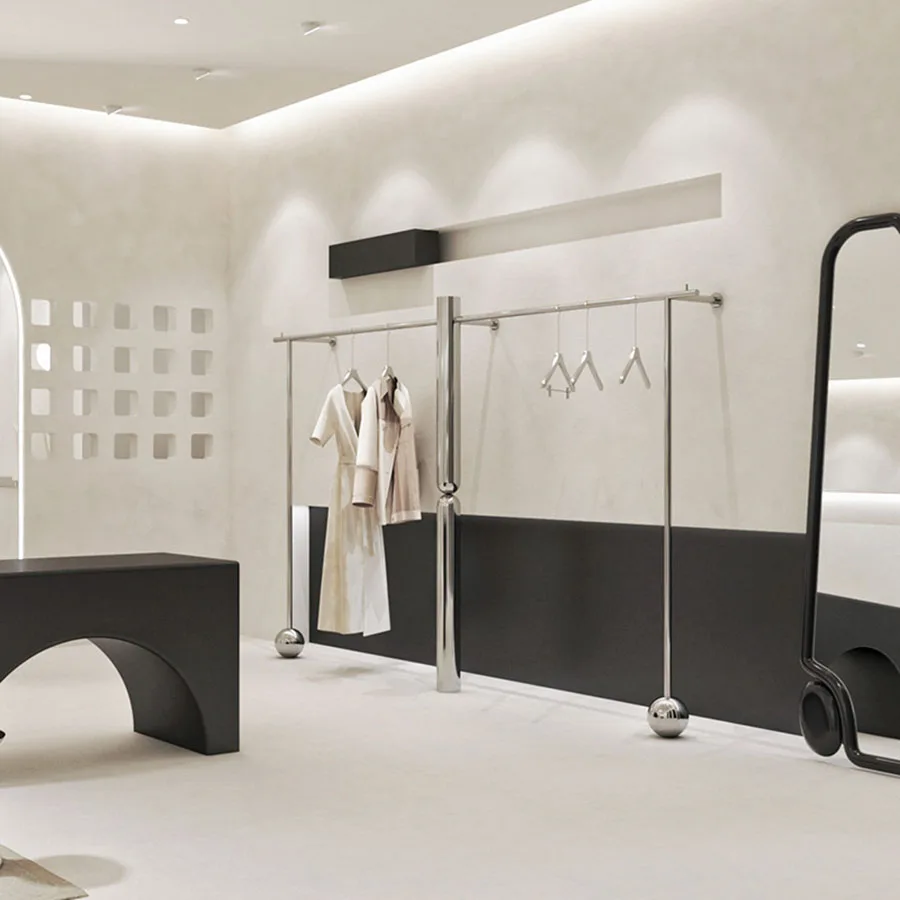 Commercial Cloth Racks Clothing Shop Store Bar Free Standing Boutique Luxury Clother Hanger Modern Cabideiro Indoor Furniture