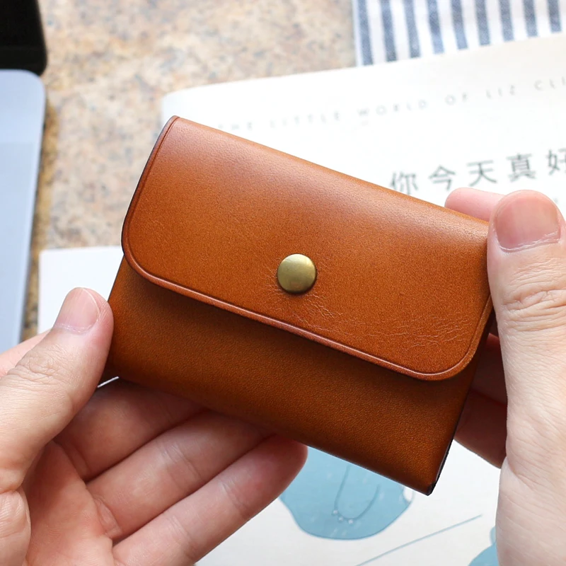 Luxury Storage Credit Card Wallet Cowhide Leather Top Quality Mini Coin Purses Retro Small Coin Pouch Organizer Card Bag