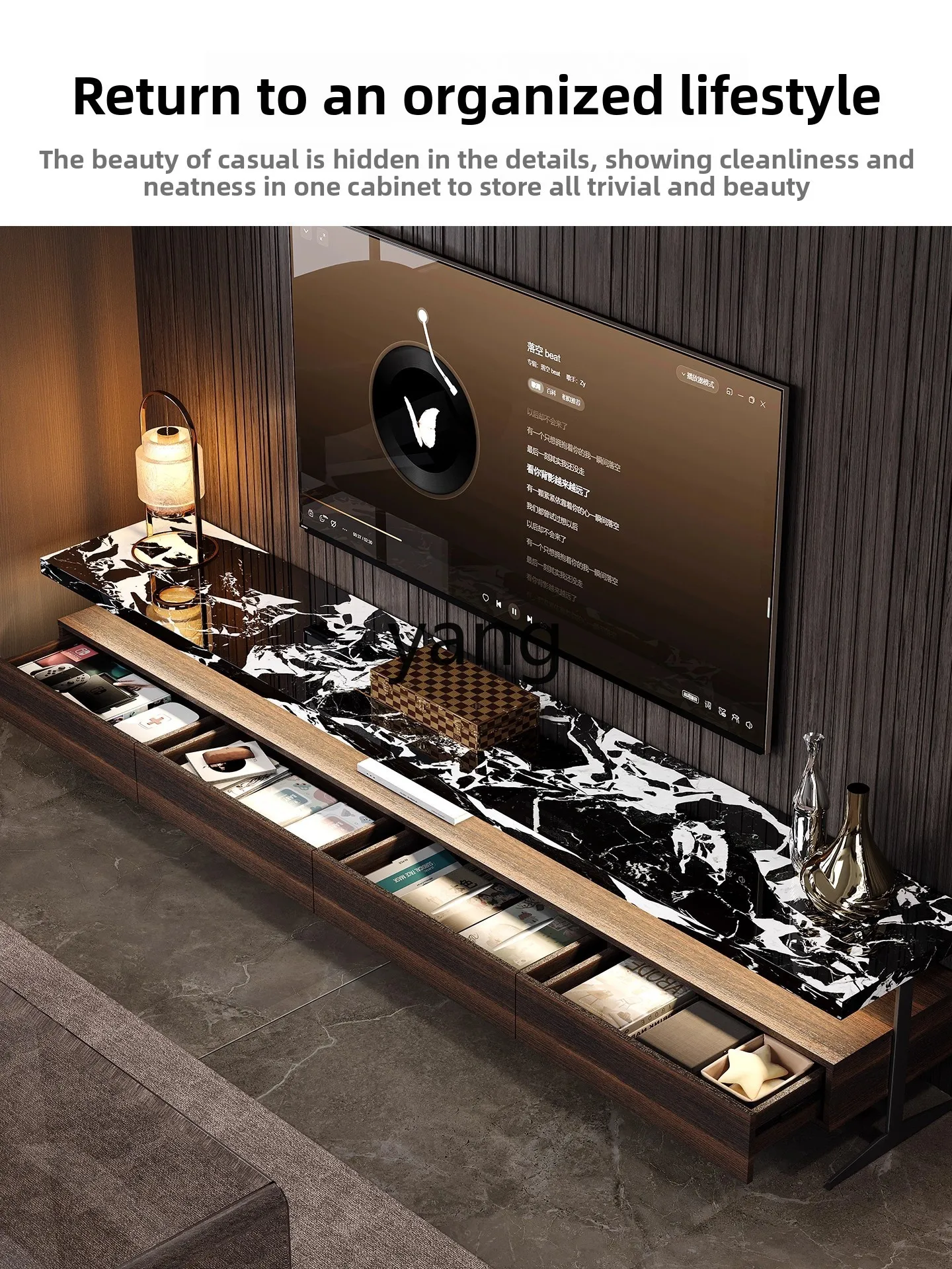 LMM light luxury TV cabinet coffee table combination suspended villa living room floor TV cabinet