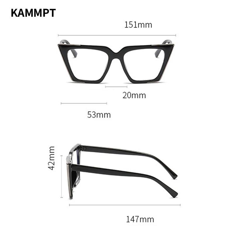 KAMMPT Oversized Vintage Glasses Women Fashion Cat Eye Blue Light Blocking  Eyewear Chic Candy Color Non-prescription Eyeglasses