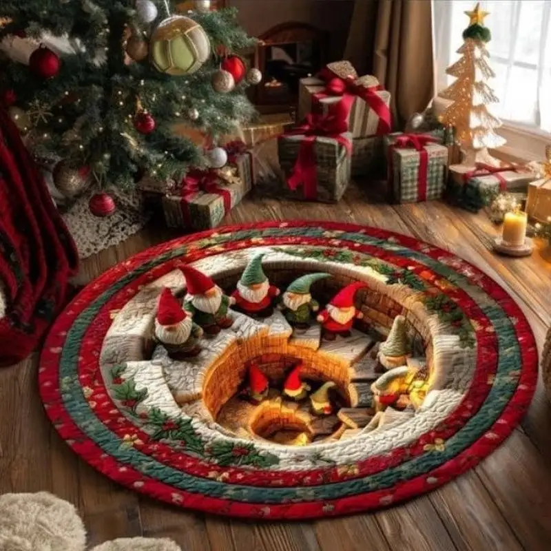 VIKAMA 3D Santa Claus Round Rug Quilted Spiral Vortex Circular Carpet Non Slip Soft Floor Mat for Living Room Bedroom Christmas