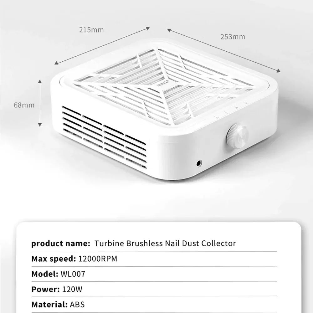 Turbin pembersih kuku tanpa sikat, penyedot debu kuat 120W untuk manikur dengan Filter yang dapat dilepas tanpa kebisingan