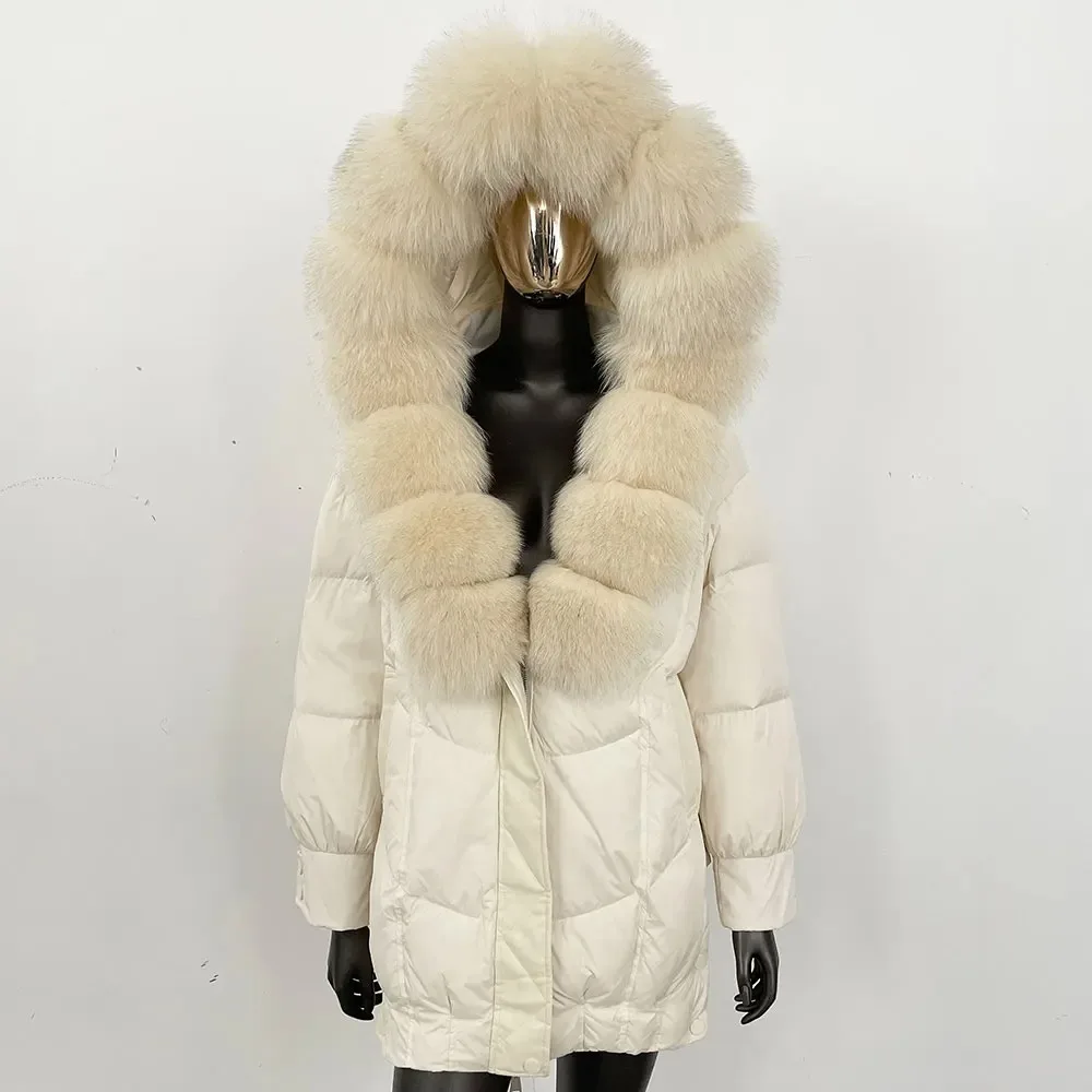 Natural real pele de raposa 90% branco ganso para baixo jaqueta feminina 2025 novo inverno pena parkas casaco de pele casual feminino enorme puffer jaqueta