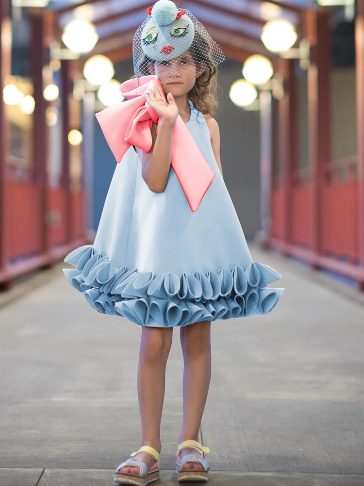 European and American Children's Dress Dopamine Vest Dress Bow Spring and Summer Birthday Fashion Sweet Girl Princess Dress