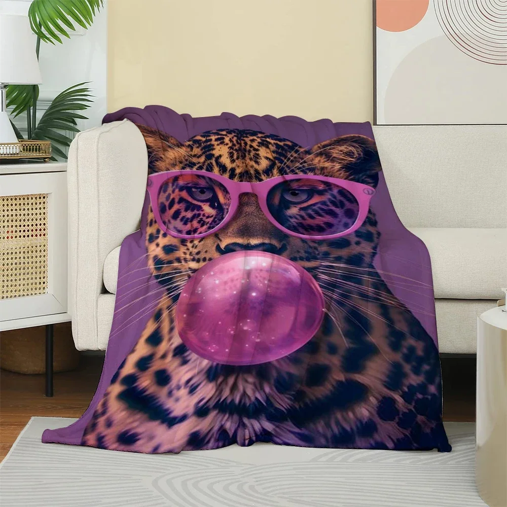 Pretty Leopard Throw Blankets for Women Witch Flannel Fleece Blankets for Couch Sofa Bed Chair Decor Wild Animals Floral