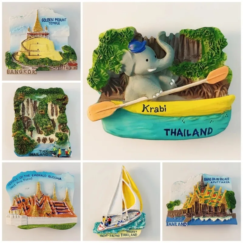 Thailand Souvenirs Bangkok Wat Saket Fridge Magnets Wat Phra Kaew Bang Pa-In Palace Koh Kai Krabi Wat Arun Fridge Stickers