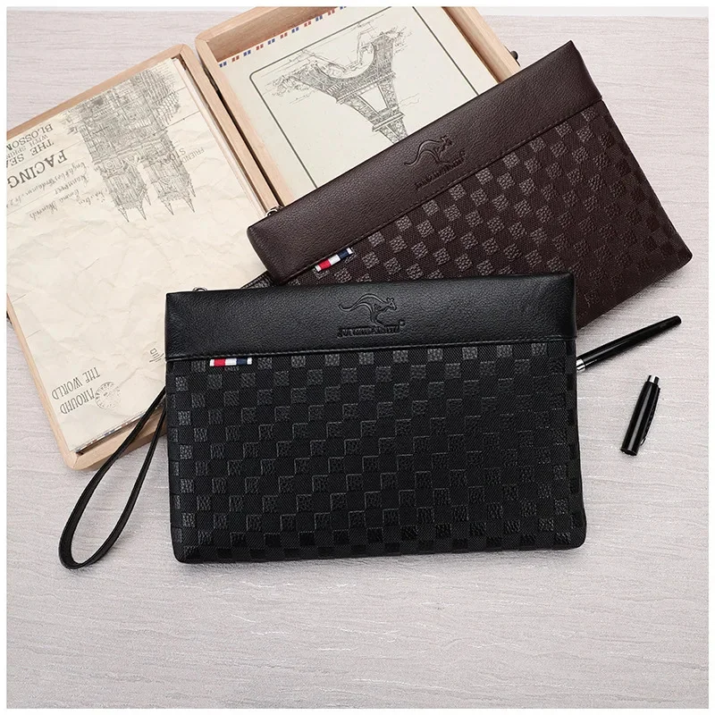 Men\'s Handheld Bag Business Large Capacity Retro Soft Face Leather Clip Casual Fashion Zipper Wallet