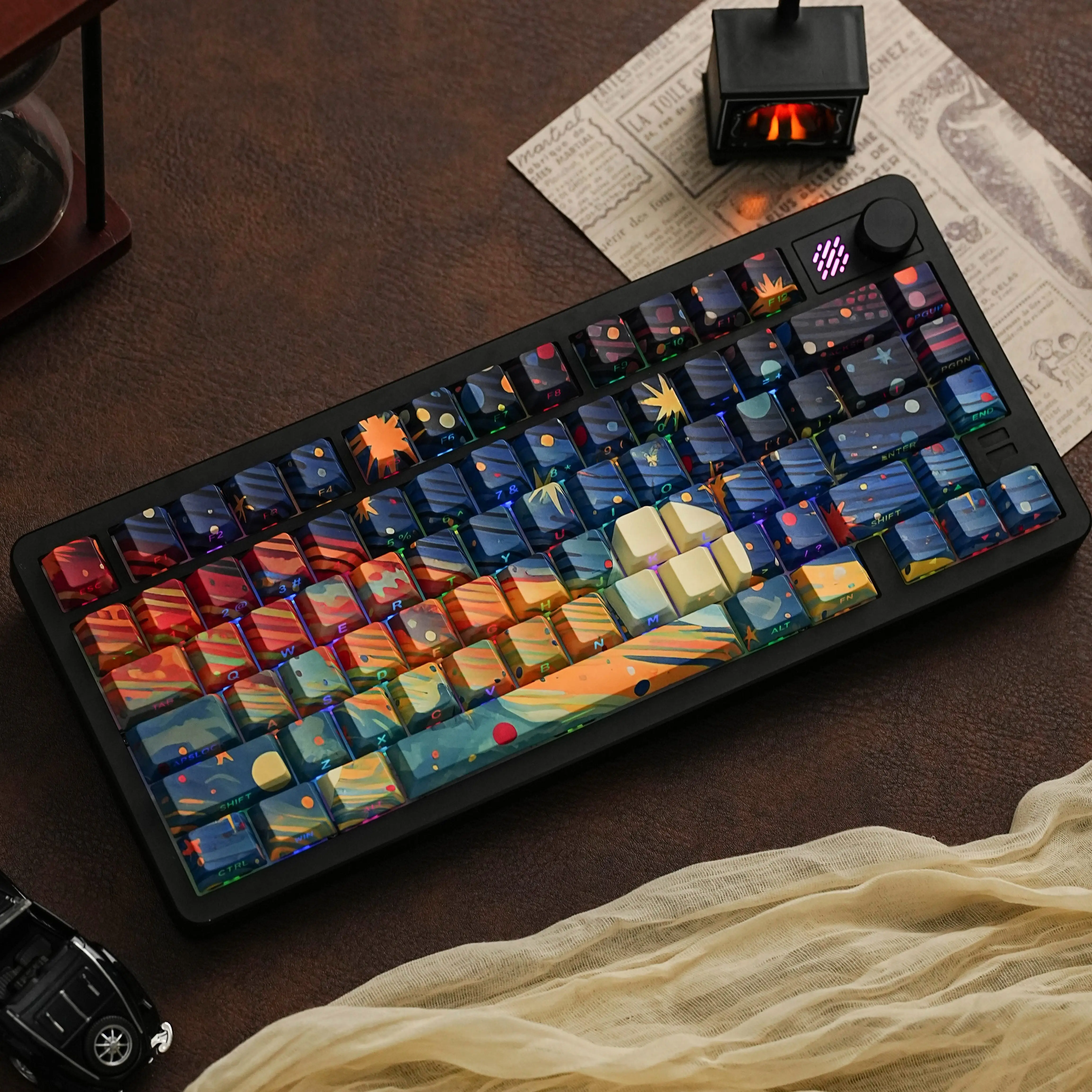 Starry SkyV4 Dye-Sub PBT Keycaps Cherry Profile Side Light Mechanical Keyboard Keycaps Compatible with Spanish Hebrew French