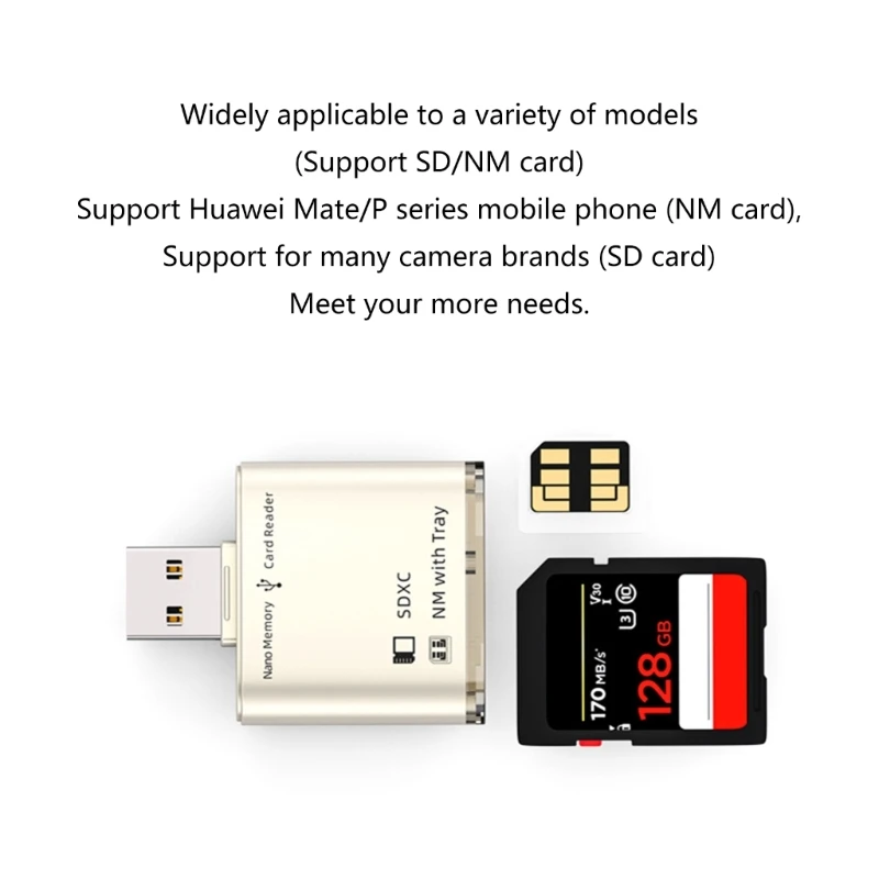 Compact USB2.0/USB3.0 to NM Card Reader Supports Various Memory Cards, Quick File Access Supports up to 2TB Memory Dropship