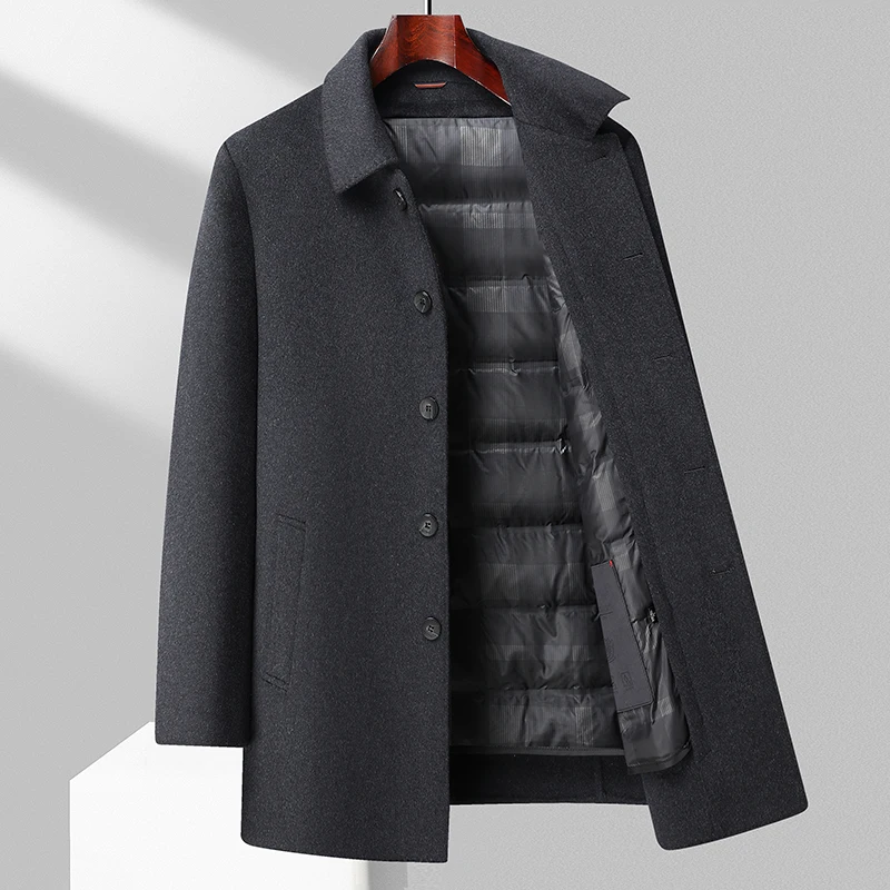 High quality fashion handsome trend all-in-one youth leisure business removable down lining double-sided 52% wool Wool Blends