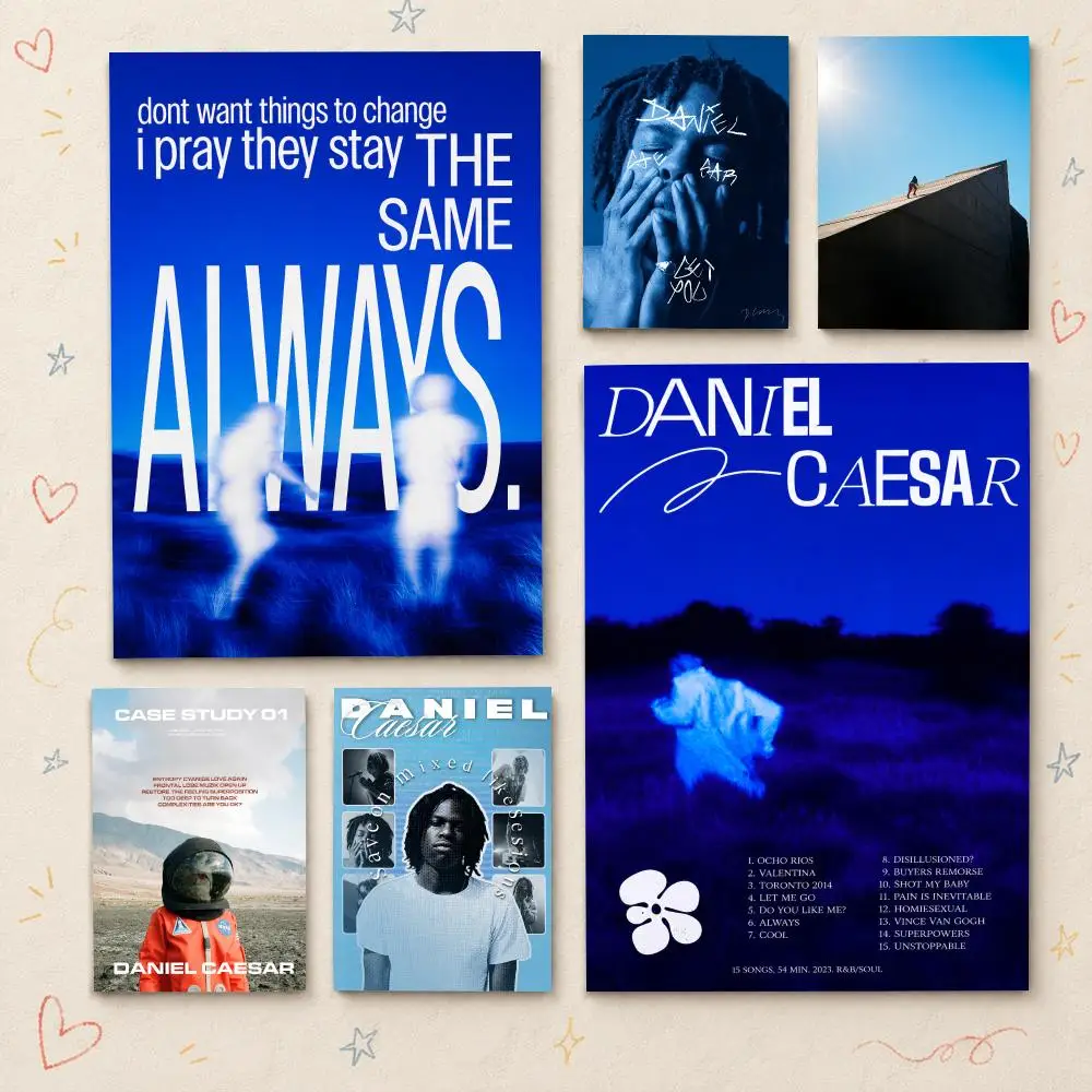 Singer D-Daniel Caesar Poster HD PP Waterproof Wall Decor for Living Room Bedroom Gaming Room Cafe Unique Gift