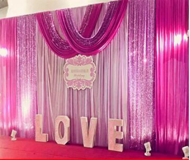 Luxury Wedding Backdrop Curtain White Background Drapery Red and Sequin Swag Pleated Event Party Home Decoration