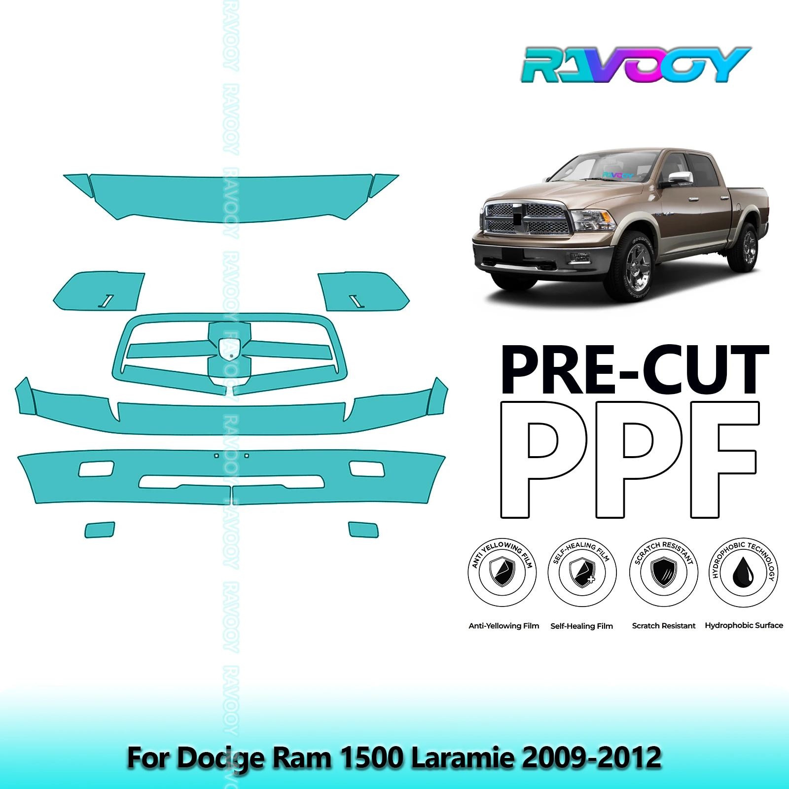 

8.5Mil Precut Paint Protection Film PPF Clear Bra Front Kit For Dodge Ram 1500 Laramie 2009-2012