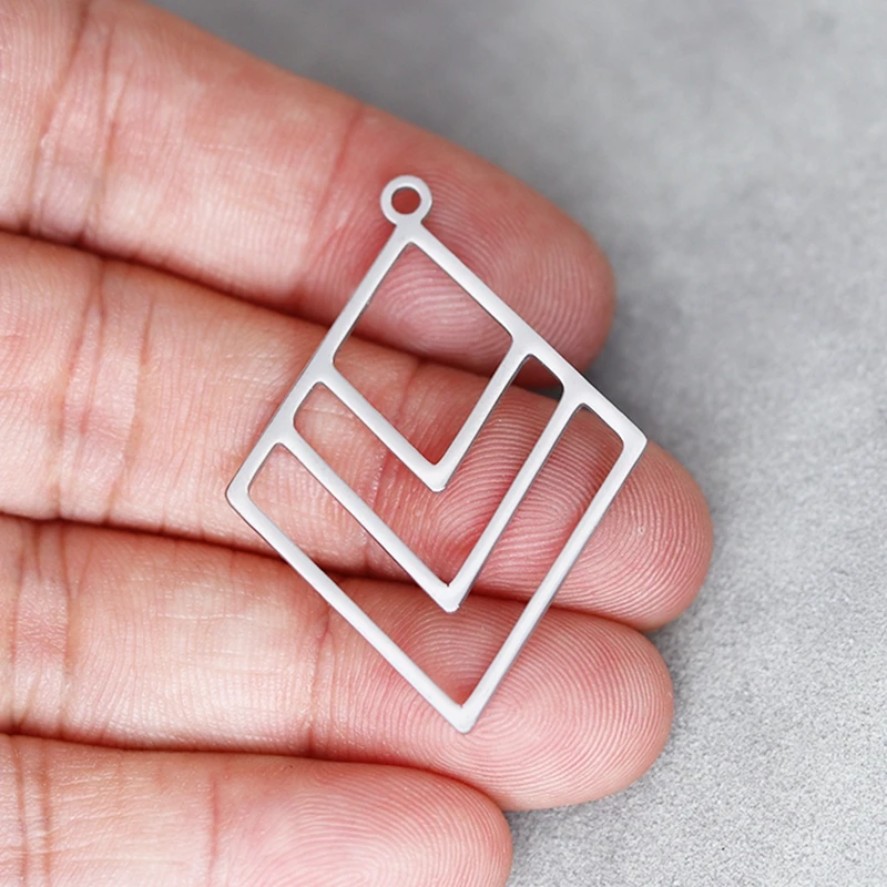 3Pcs/lot Rhombus Line Pendant Stainless Steel Charm For Jewelry Making Women DIY Earring Necklace Accessories Bulk Wholesale