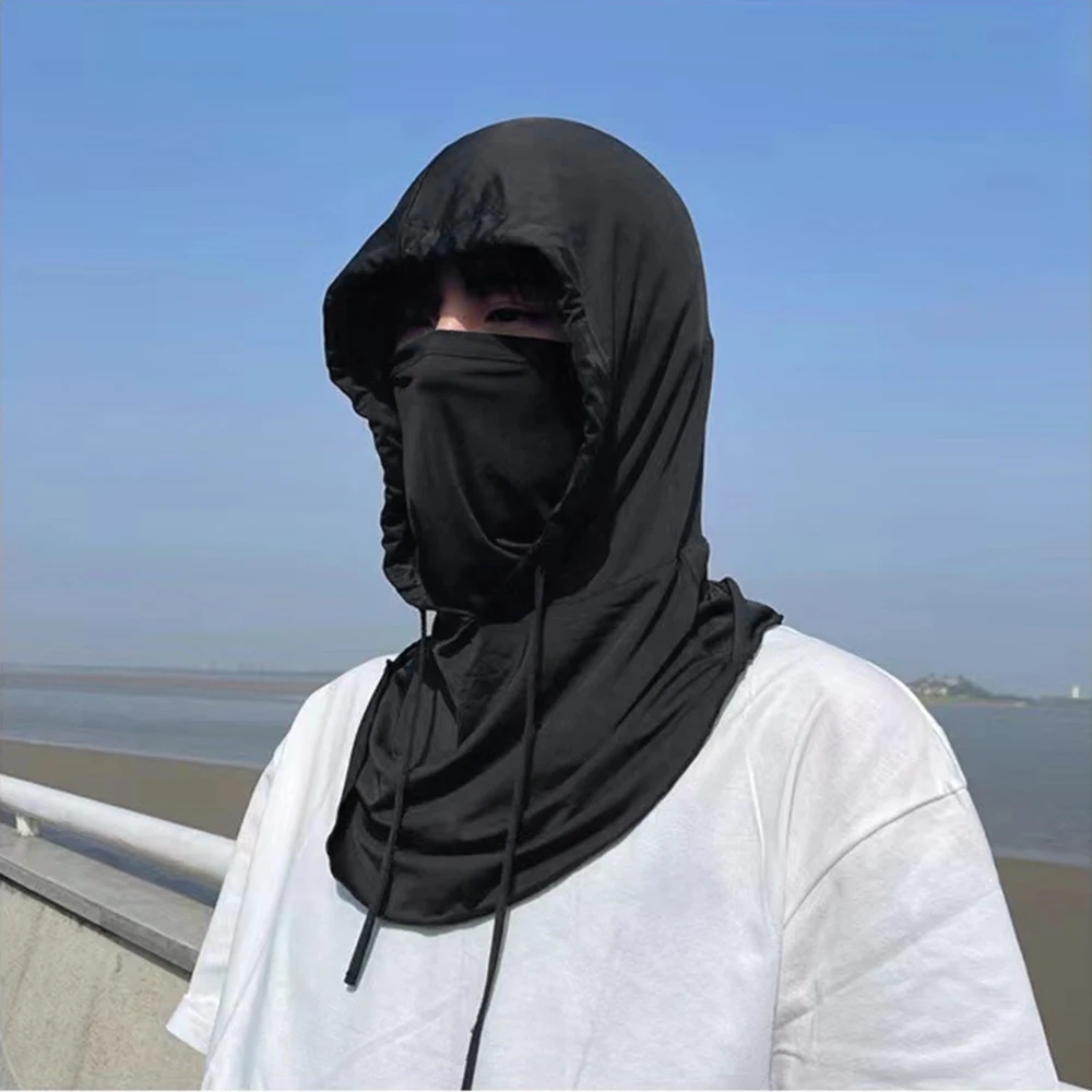 Summer UV Protection Neck Wrap Cover with Hooded Hat Outdoor Anti-Sun Face Scarf Ice Silk Mask Face Cover Sunscreen Neck Wrap