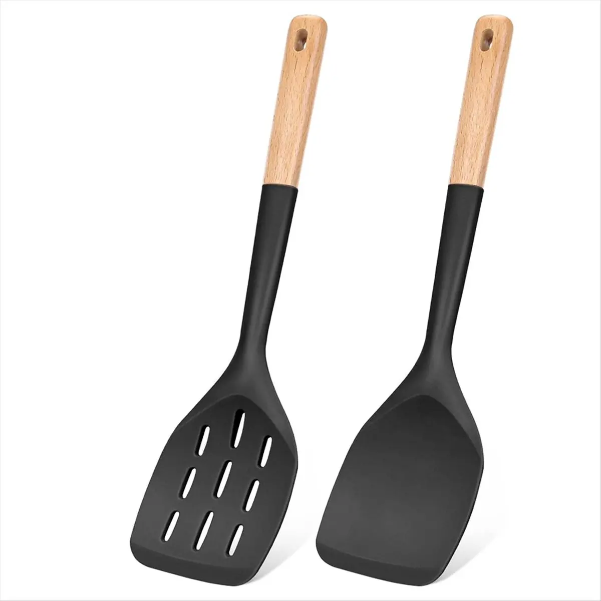 COFA 1SET Silicone Spatula, Non Stick Cooking Utensil Set Wooden Handle Kitchen Turner for Baking Mixing Grilling
