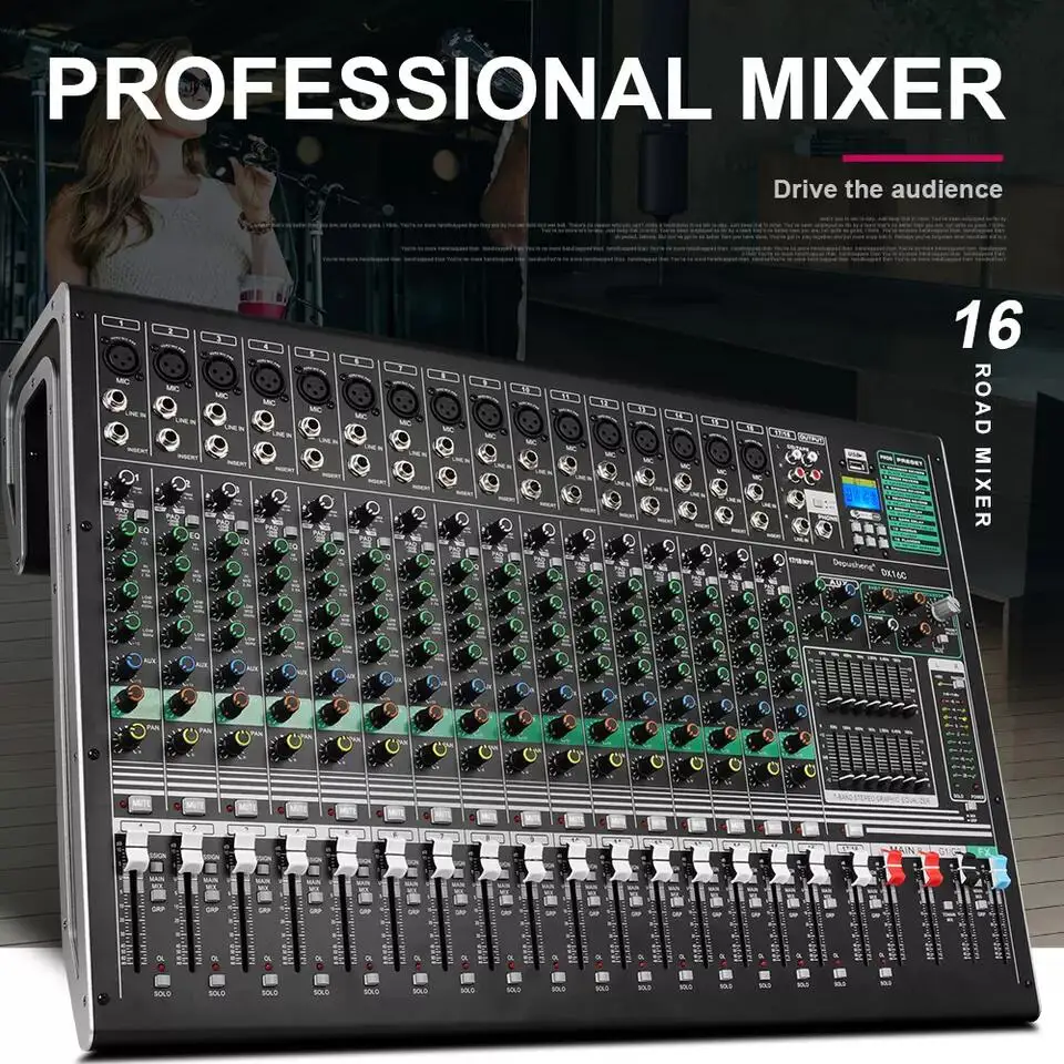 26 Channel Mixer Professional Audio Console +48V Phantom Power 16 DSP Effects Bluetooth USB Computer Play For Stage Performance