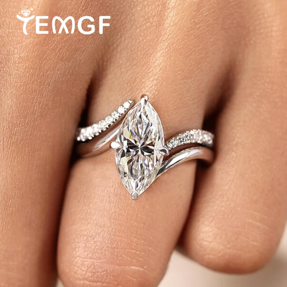 3CT Marquise Cut Moissanite Engagement Ring Set for Women Lab Diamond GRA S925 Silver Unique Curve Matching Wedding Band Jewelry
