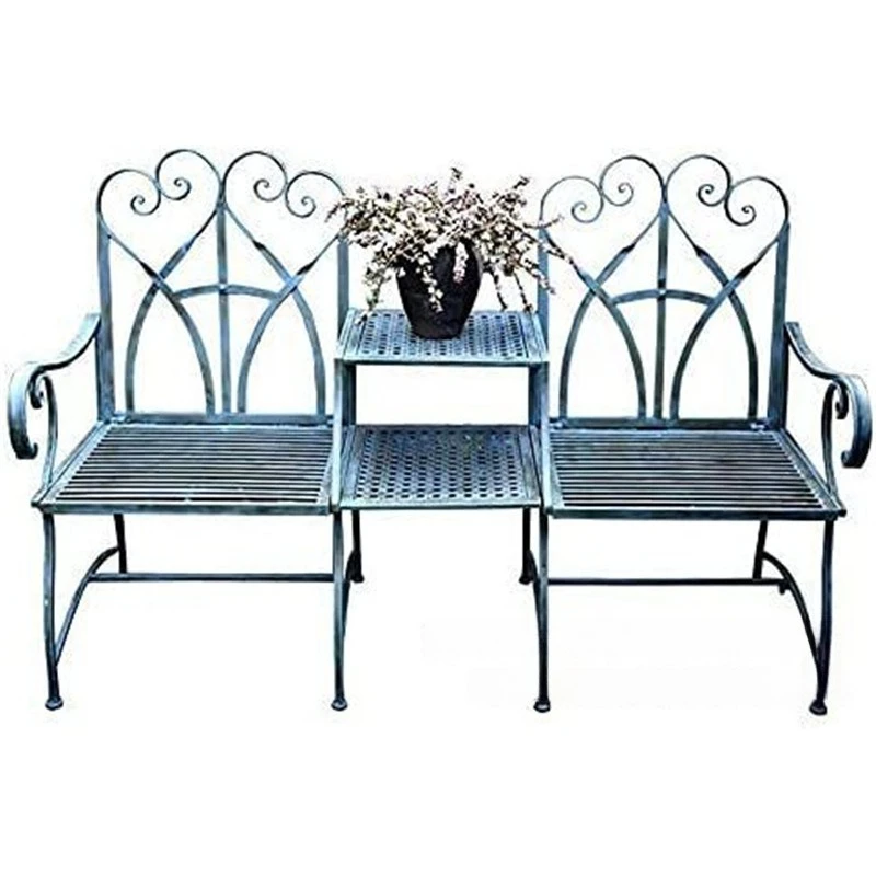 Outdoor wrought iron double chair coffee table combination garden simple courtyard American retro table and chair balcony bench