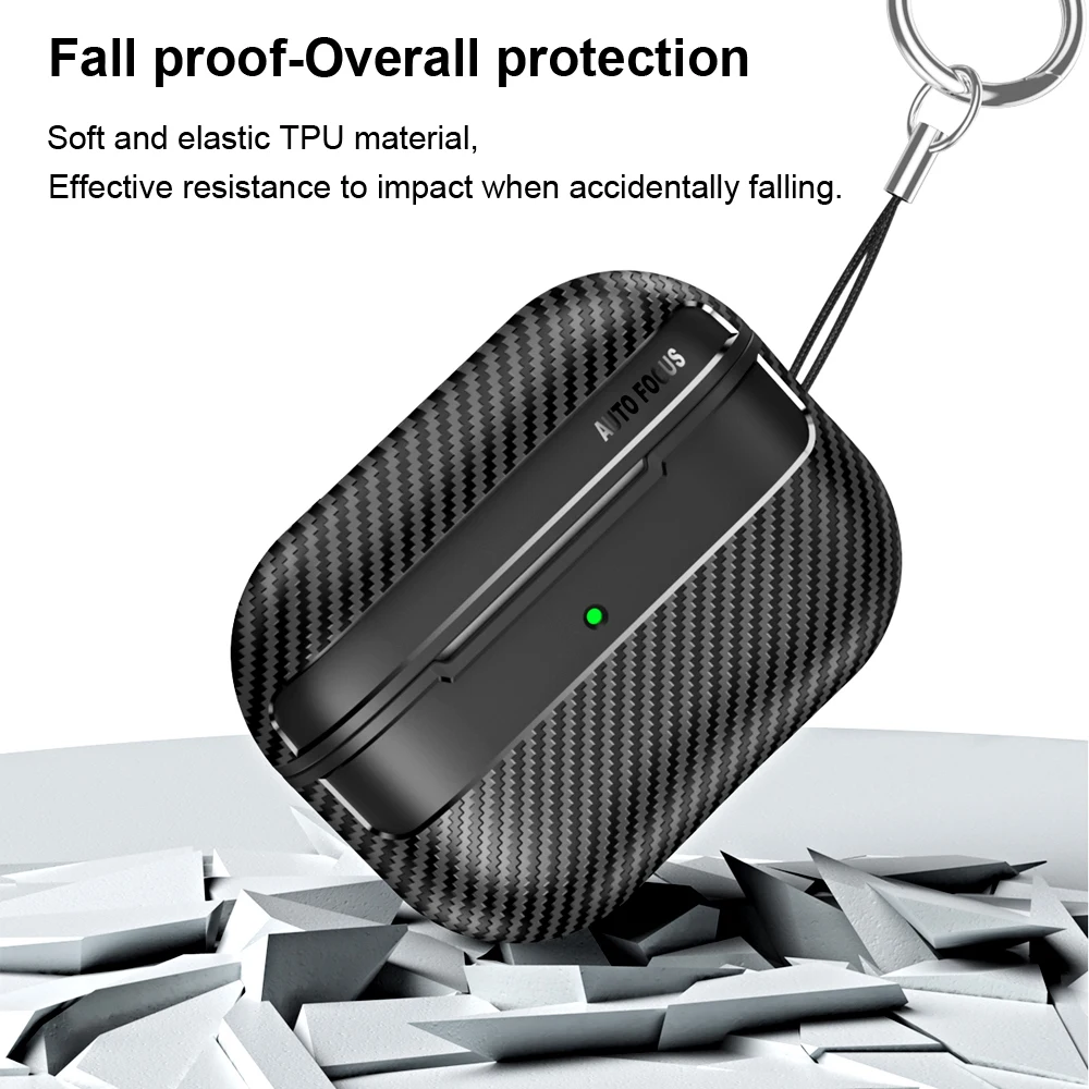 For Original Airpods Pro 2 Case Carbon Fiber Texture Soft Silicone Earphone Case Shockproof With Hook For Funda Air Pods 4 Cover image 3