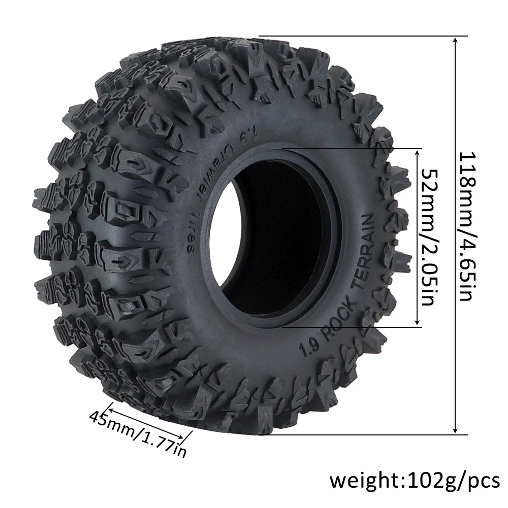 4 stücke 1,9 Zoll Gummi Reifen 118*45mm Für 1/10 Rc Crawler Auto Traxxas Trx4 Axial Scx10 Wraith Wrangler Rc4wd Yikong Rgt 1,9 Rad