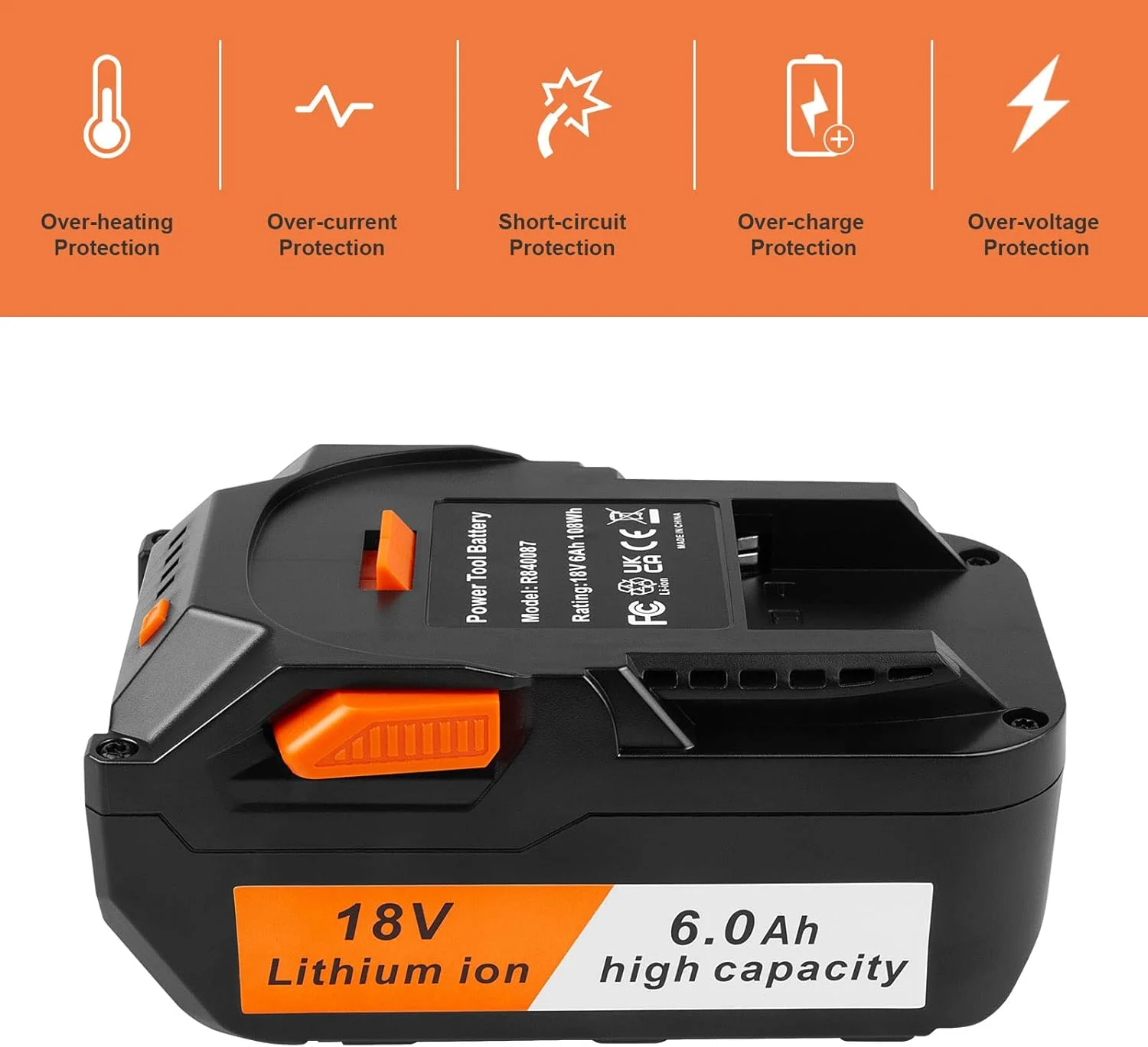 E-Power Power Tools Lithium Ion Battery 6Ah Pack Suitable For 18V Ridgid Battery R840083 R840085 R840086 R840087 R840089 Ac84008