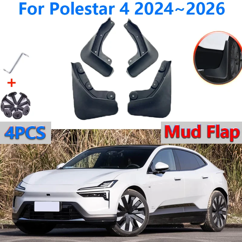 

4Pcs Car Mudguards for Polestar 4 2024 2025 2026 Mud Flaps Mudflaps Splash Guard Front Rear Wheels Fenders Sticker Accessories