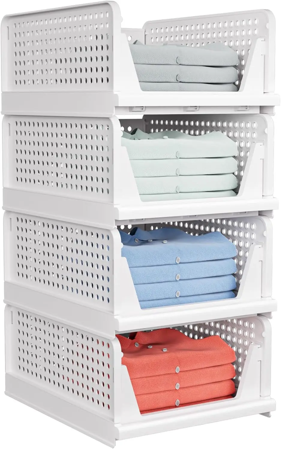 

4-Pack Stackable Closet Storage Baskets - Foldable Organizer for Wardrobe, White