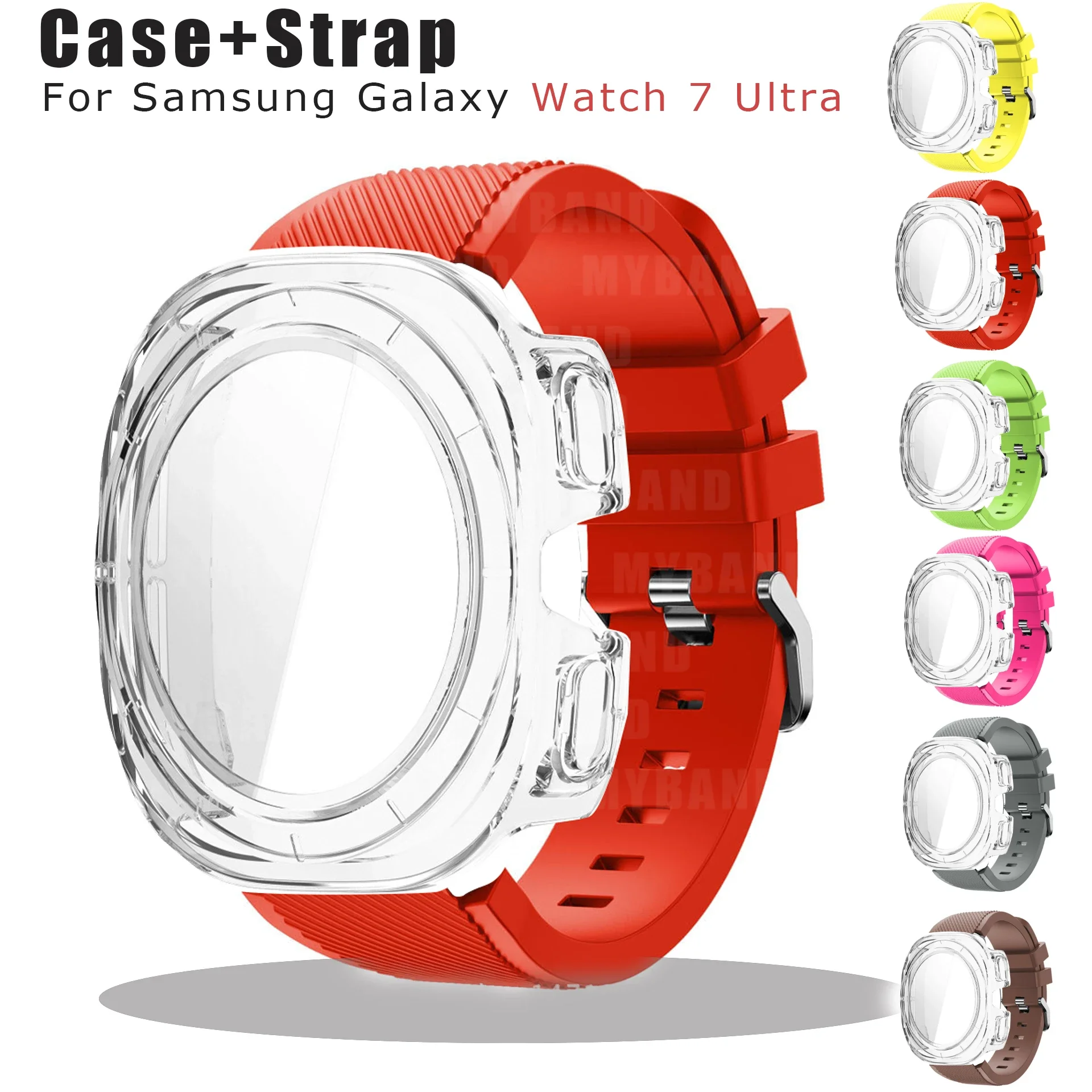 Pop 2in1 For Samsung Galaxy Watch 7 Ultra Strap Case Protective Bumper Smart Watch Cover Protector Silicone Soft Band Women Men