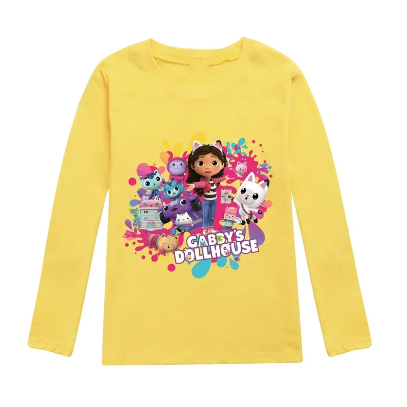 Camisetas Gabby Dollhouse T shirt kids Gaby chat clothes baby girls long-sleeved tops boys pure cotton soft comfortable T-shirts