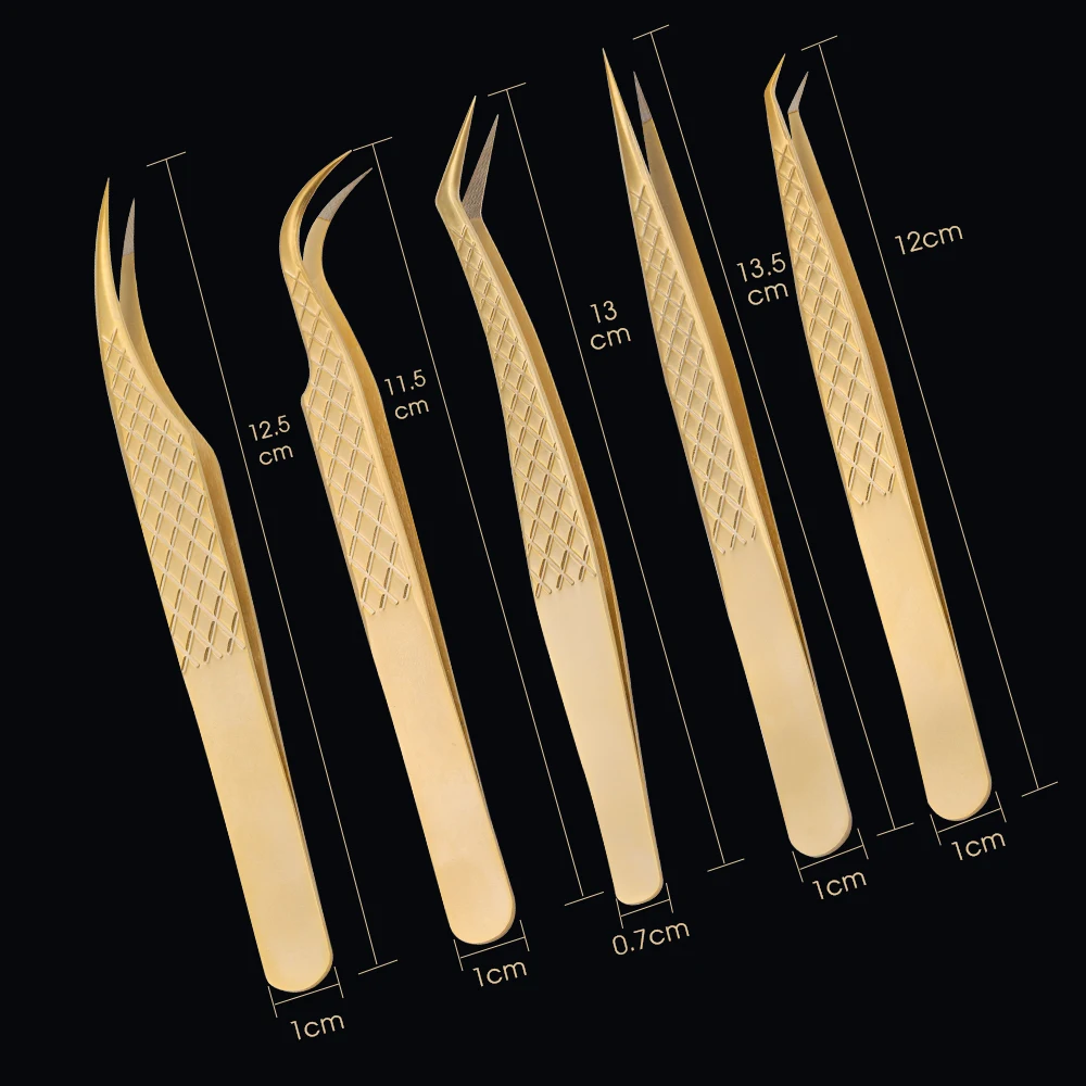Gemerry Faserspitzen, Wimpernverlängerung, 1 Stück, Pinzette, goldener Edelstahl, hochpräzise Pinzette, Volumenfächer, professionelle Werkzeuge – Detail 4