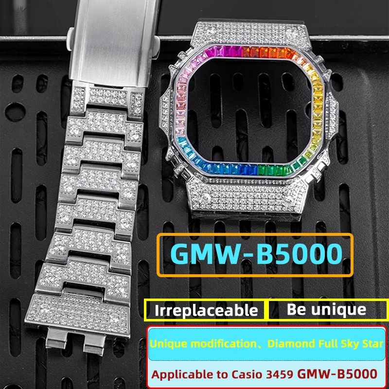 

GMW-B5000 Mod kit for G-SHOCK Casio 3459 small block GMW B5000 modified spark diamond metal case and band B5000 watch accessorie