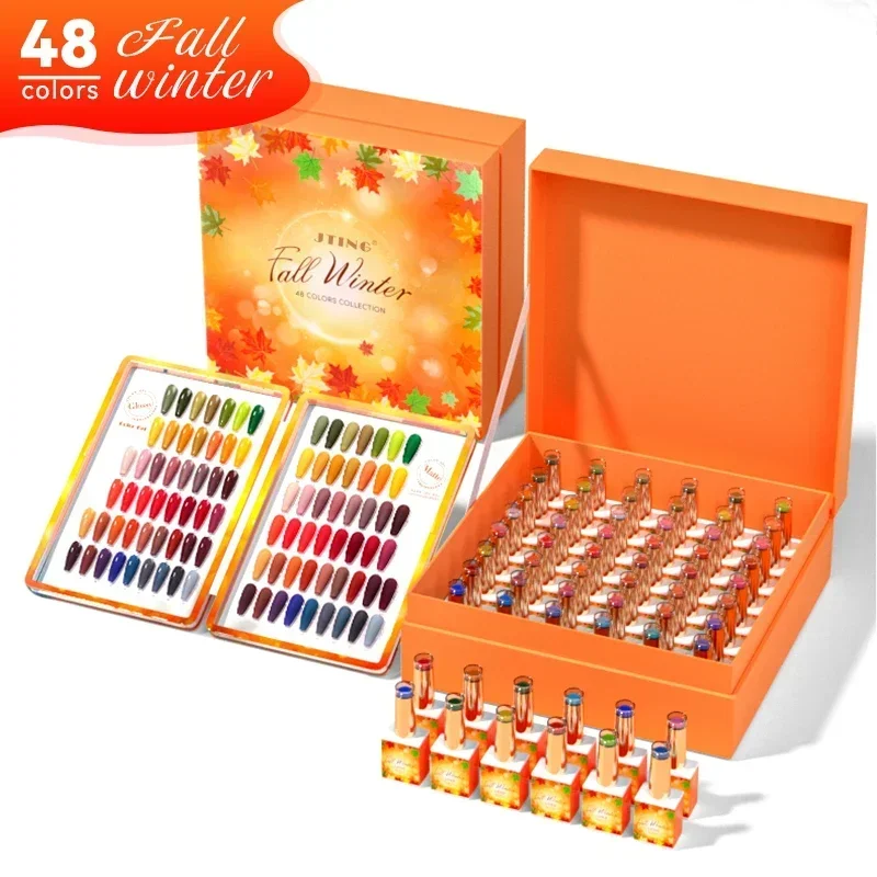 JTING Newest arrival fall winter season nail gel polish collection 48colors set box with free color book OEM free samples design