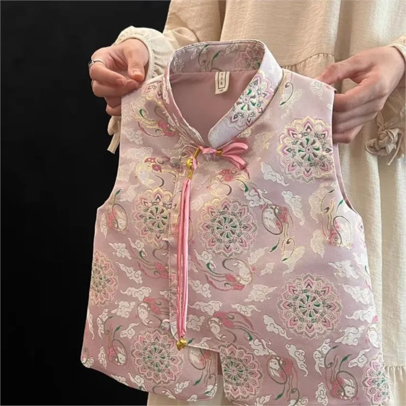 2026 New Girl's Chinese Style Vest Top Kids' Chinese Style Vest Children's Spring and Summer Simple Breathable Tank Top LI867