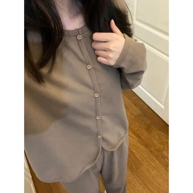 Female Spring and Autumn New Style Long-sleeved Trousers Loungewear Casual Suit Korean Version Advanced Solid Color Pajamas