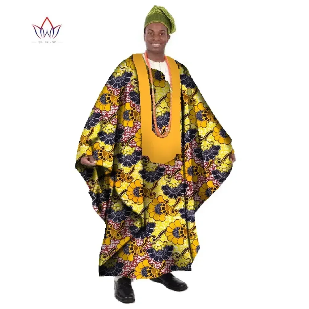 African Print Wax Tailored Long Men Loose Plus Size Robe Dashiki Clothing Traditional African Mens O-neck Clothing Robes WYN21