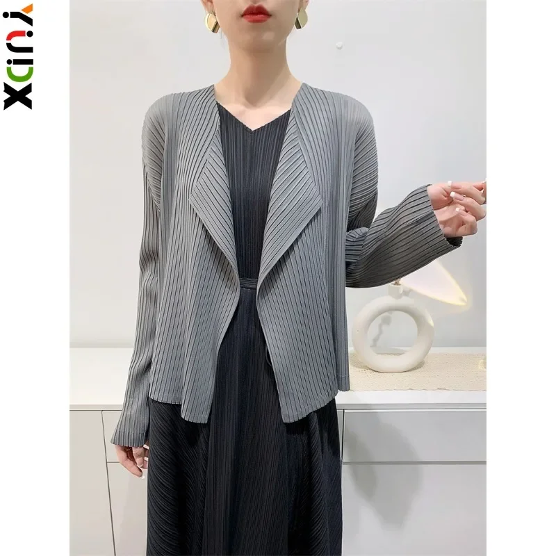 YUDX Miyake Pleated Cardigan Hundred Basic Solid Color Casual Long Sleeve Women\'s Short Jacket Niche 2024 Early Spring New