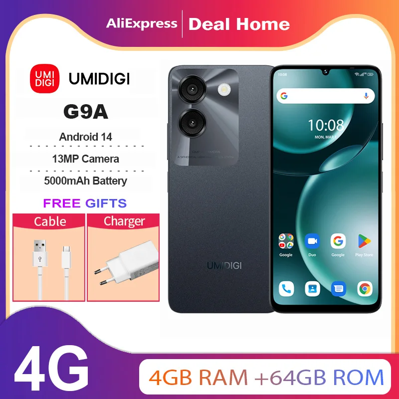 UMIDIGI G9A, 4 Go + 64 Go, Android 14, Octa-Core, 5000 mAh, 13 MP, goutte d'eau 6,75 UMIDIGI G9A, 4 Go + 64 Go, Android 14, Octa-Core, 5000 mAh, 13 MP, goutte d'eau 6,75
