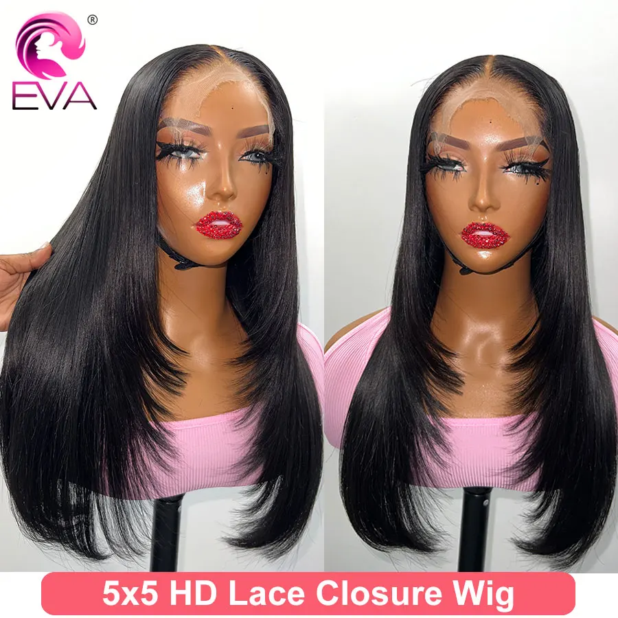 5x5/6x6/7x7 Real HD Lace Closure Wigs SKinlike HD Lace Melt Skins Layered Cut Straight Human Hair Wigs Pre Plucked Bye Bye Knots