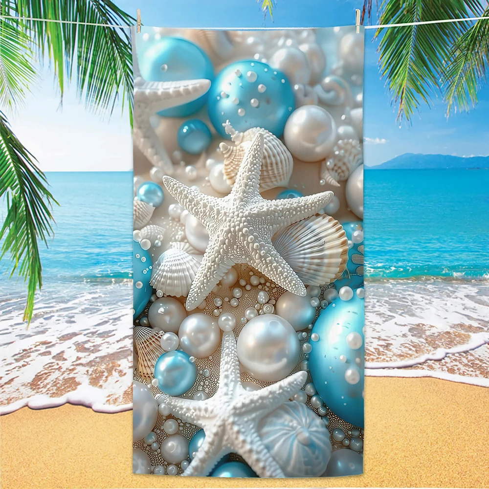 Shell Pattern Beach Towel, Digital Printing Thin Quick-Dry Anti-Sand Microfiber Lightweight for Swim, Yoga, Travel, Gym , Gift