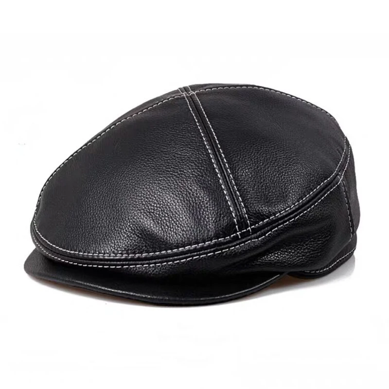 

2023 Fashion Men's Leather Hat Winter Berets Male Warm Cap 100% Genuine Leather Dad Hat Wholesale Leisure Bone Duckbill