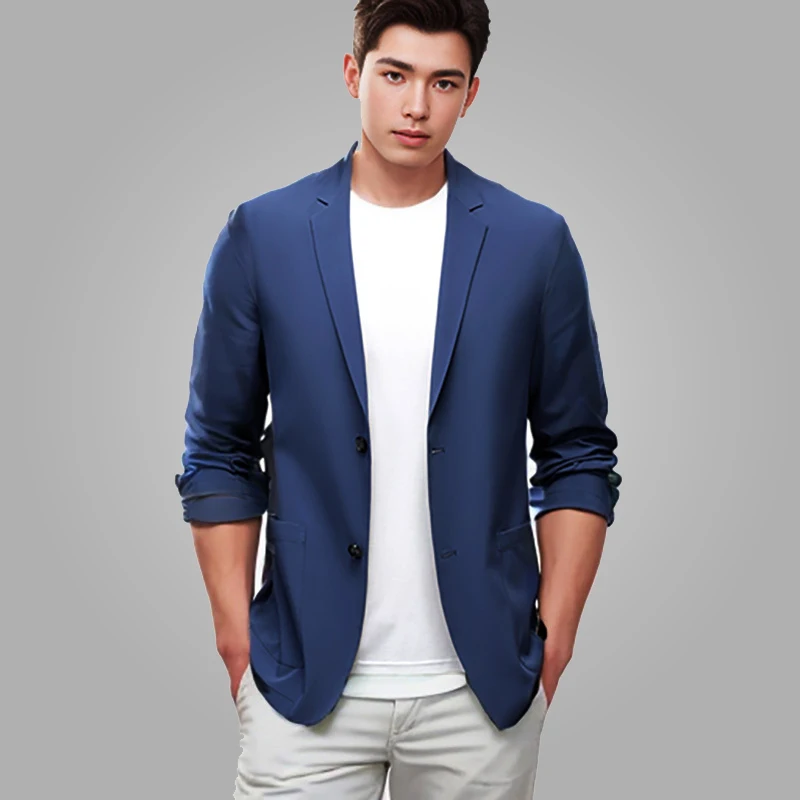 

Summer Thin Blazer Mens Anti-Wrinkle Ultra Ice Silk Suit Jacket Breathable Stretch Casual Suit Men Slim Fit Lightweight Blazers