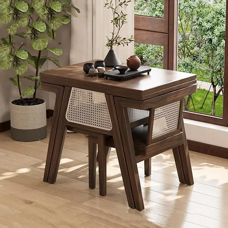 Household solid wood balcony small tea table casual rattan one table and two chairs combination to negotiate tea table